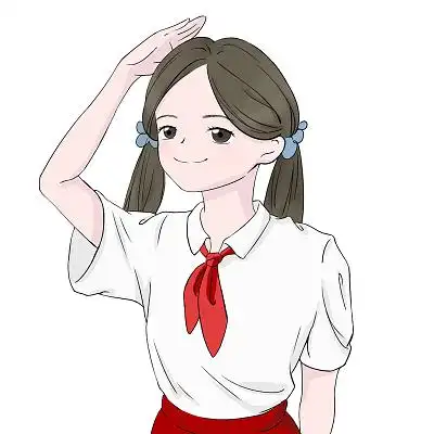 漫画风红领巾小学生双马尾女孩升旗敬礼少先队员敬礼
