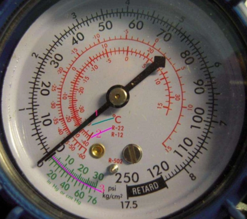 这个空调压力表读数方法如下