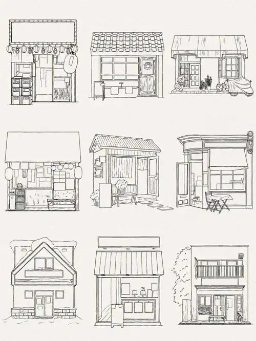 钢笔淡彩小房子线稿合集