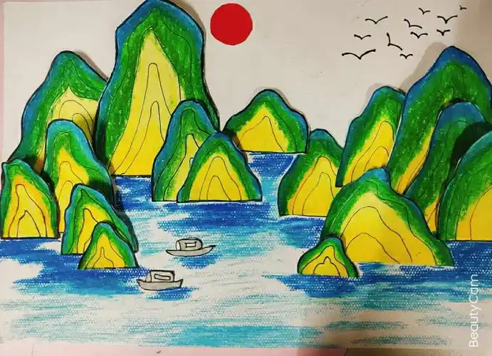 风车小镇 风景画改编儿童画 理念:让幼儿观察日常生活中的风景,培养