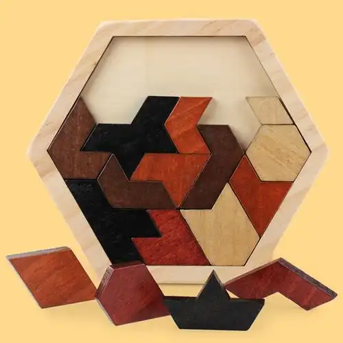 儿童童趣味创意百变平面六角环保木质拼图启蒙拼图