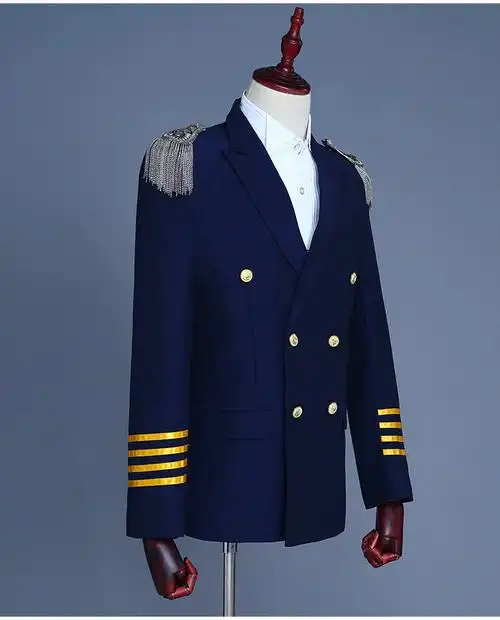 男机长军礼服套装双排扣西服送流苏肩章军装演出服影楼写真加大码