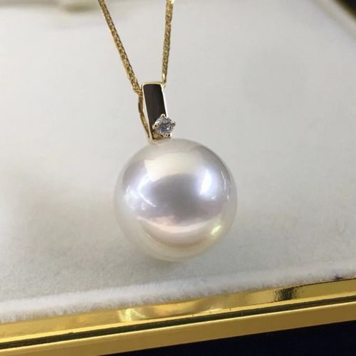 南洋澳白珍珠吊坠18k黄金钻石天然