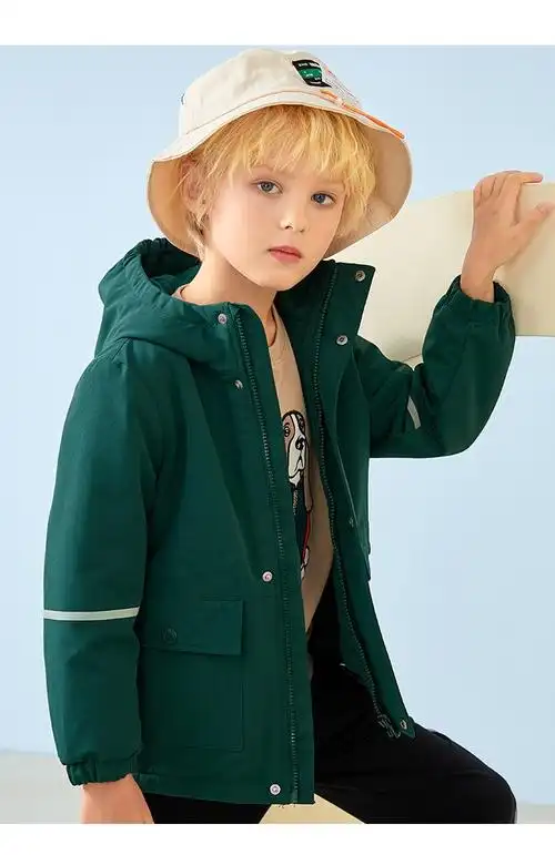 暇步士童装厚风衣男童2021年冬季新款中大童工装连帽冬季保暖厚外套