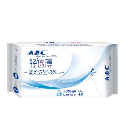 abc卫生巾夜用超长382mm棉柔表层kms清凉加长夜用姨妈卫生巾k88