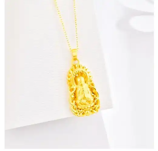 3d硬金黄金观音吊坠999足金男女款火焰观音项链保平安挂坠金新 观音单