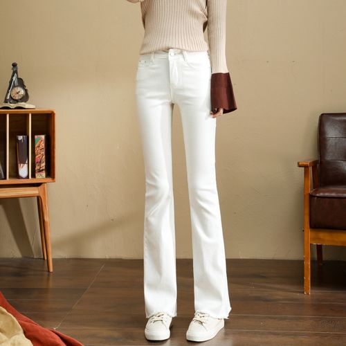 白色喇叭裤女长裤