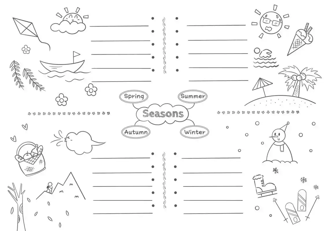 可爱卡通小学英语思维导图简笔画.四季主题春夏秋冬 #小学英语 - 抖音