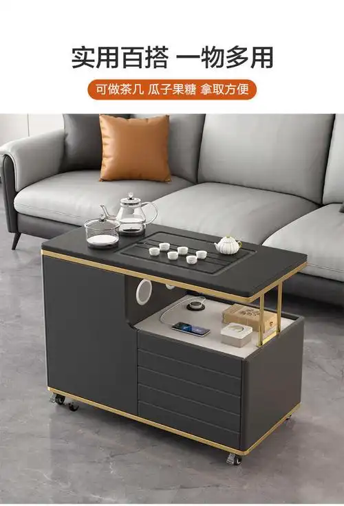 欧朵曼ouduoman移动茶桌家用小户型乌金石茶台功夫茶几北欧多功能茶几