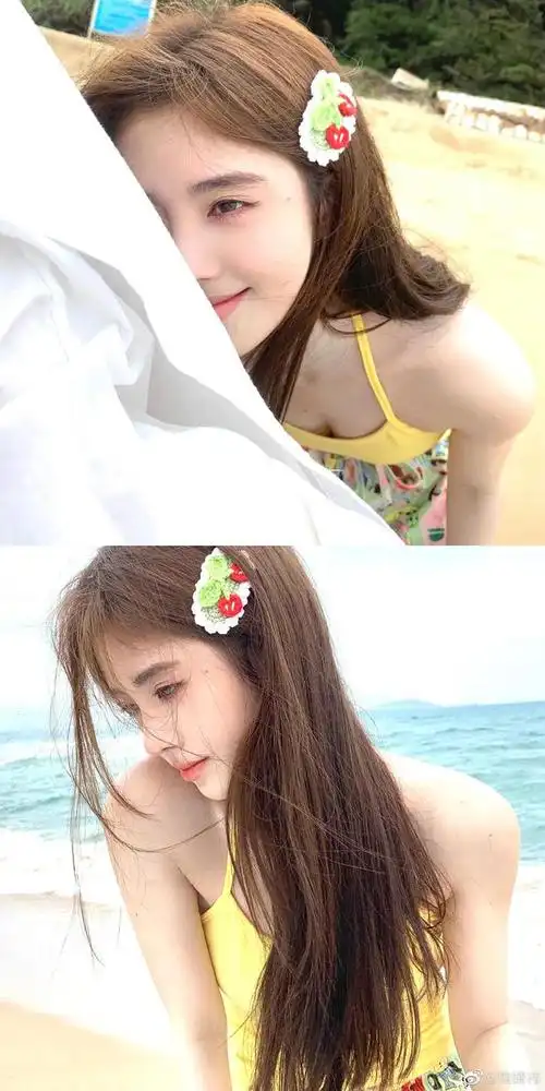阳春三月鞠婧祎海边写真美美哒