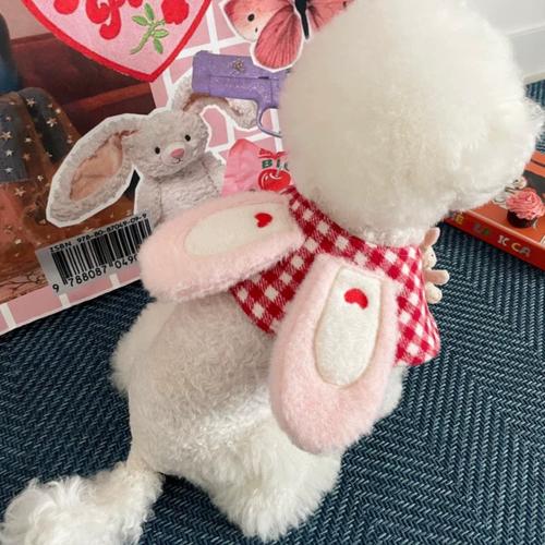 韩国ins新款可爱格纹兔子斗篷披风pet猫狗宠物围脖口水巾装饰外贸