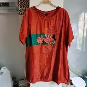 2021 新品南国蒂尼夏款纯棉刺绣花朵圆领休闲短袖 大码女装8063