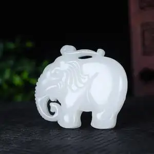 新疆和田玉吊坠白玉大象吊坠玉石挂件男女款吊坠项链小象情侣款