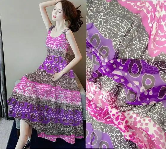 真丝雪纺面料宽幅桑蚕丝绸连衣裙子布料圆圈条纹紫花围巾丝巾清仓