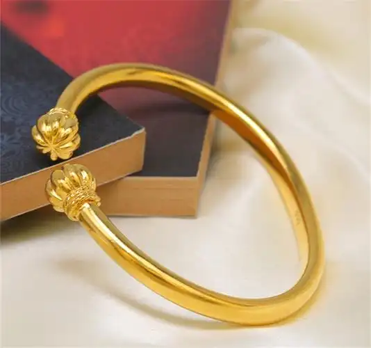 喜兆珠宝古法黄金手镯网红款南瓜金镯子开口活口实心手镯时尚对珠镯子