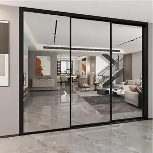 极窄三轨联动推拉门移门厨房阳台吊趟门窄边铝合金无轨钢化玻璃门