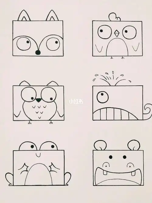 用两种不同的长方形画出不一样的可爱 的小动物简笔画简单又有趣很