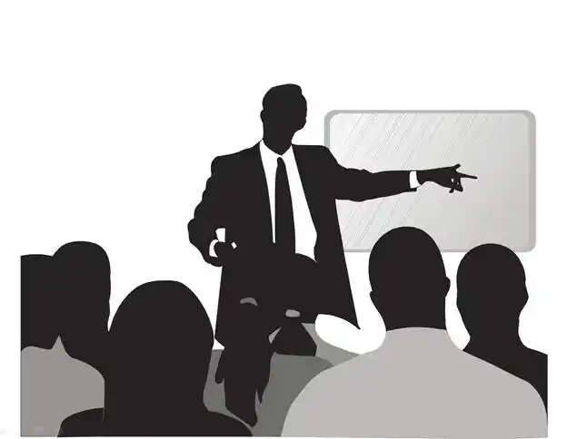 黑灰镂空商务人物会议讨论现场剪影类ppt素材