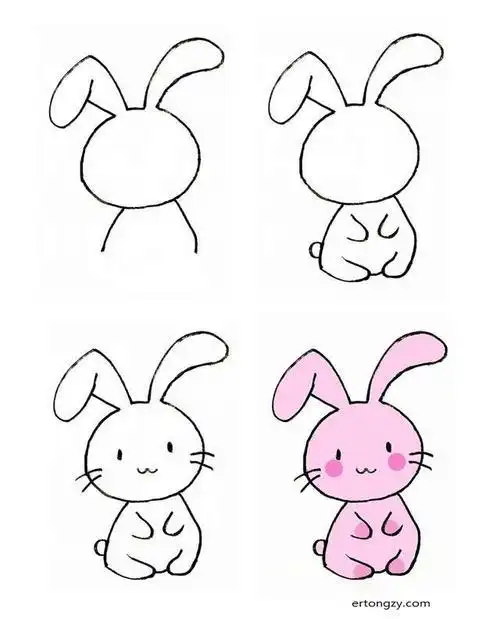 学习资源 儿童绘画 儿童简笔画大全 动物简笔画 导读带颜色的兔子简