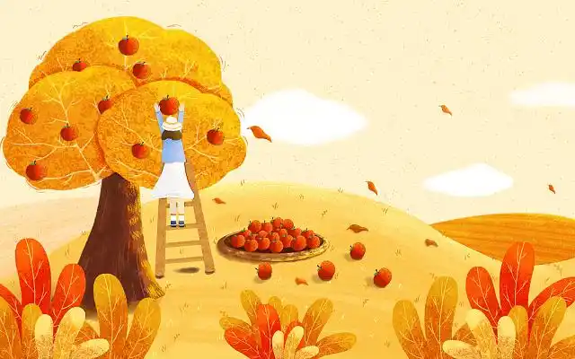 插画扁平肌理秋季田野苹果丰收卡通秋收秋天秋收