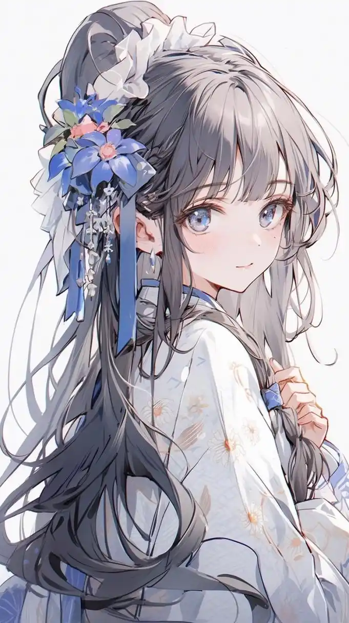 手机壁纸# #二次元美女# #古风# #古风美女# #汉服# 深蓝色的天坷里