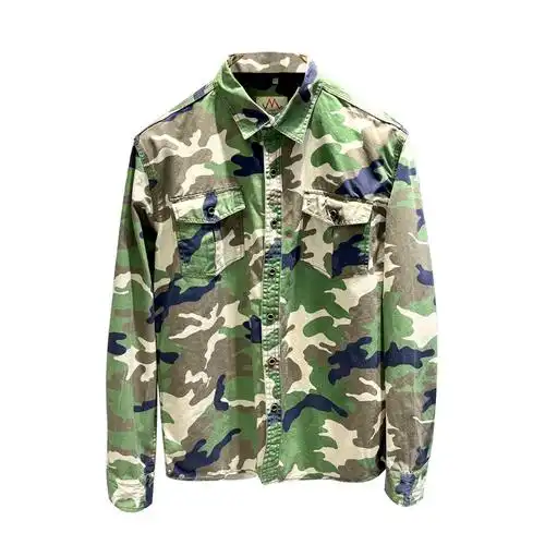 迷彩军事重工水洗工艺男装纯棉长袖衬衣基础衬衫