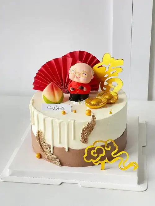 老爷爷过寿生日蛋糕红色喜庆