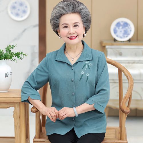 予瑾妈妈生日礼物60岁70岁衣服奶奶装夏装薄款衬衫素雅七分袖上衣中老