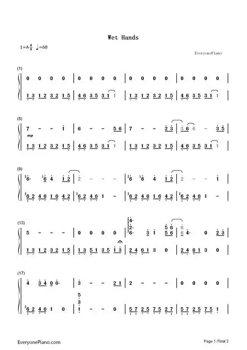 wet hands-minecraft背景音乐双手简谱预览1