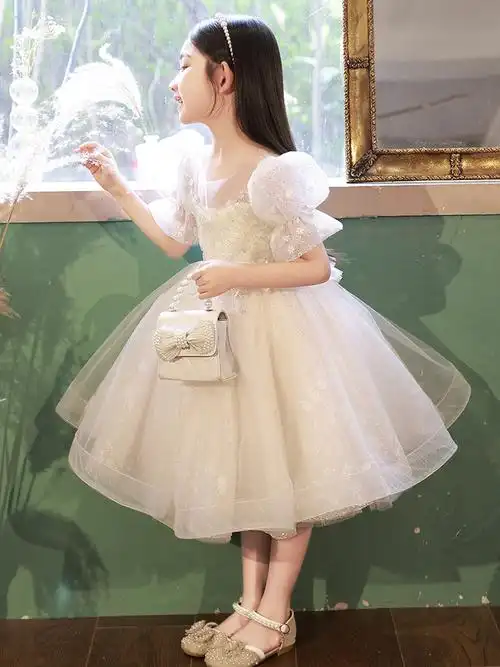 公主蓬蓬裙儿童主持人走秀钢琴演奏演出服夏季女童礼服公主裙绿色2022