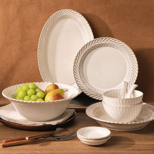 日式复古陶瓷碗碟ins风家用组合陶瓷盘子碗高档乔迁餐具碗筷套装