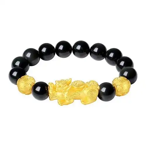 貔貅999纯银手链男黑曜石足银手镯手串男款新年情人节礼物送男友