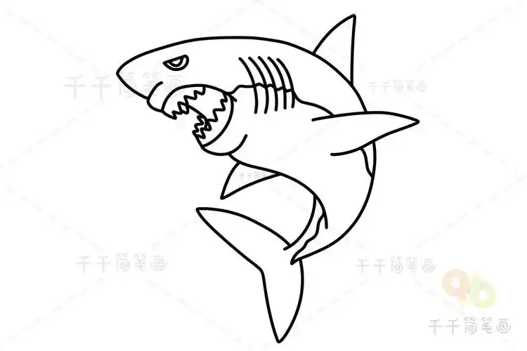 卡通鲨鱼怎么涂色简单又好看_海底世界涂色画简笔画