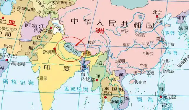 尼泊尔,位于我国西南部,论国土面积,仅有 14.