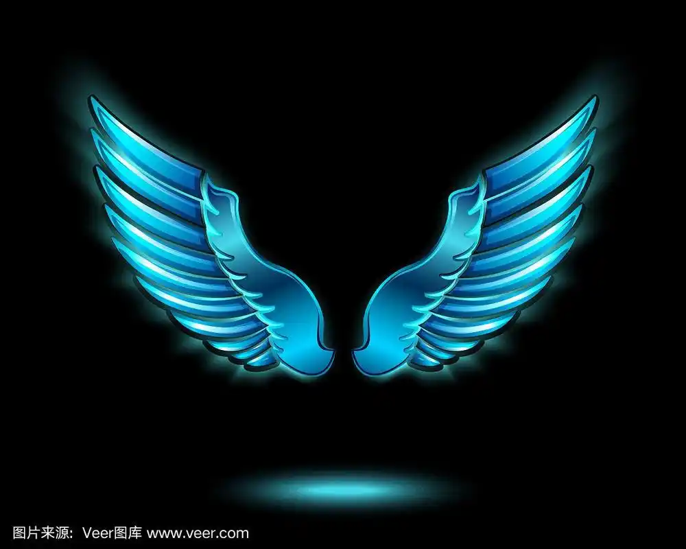蓝色发光的天使翅膀