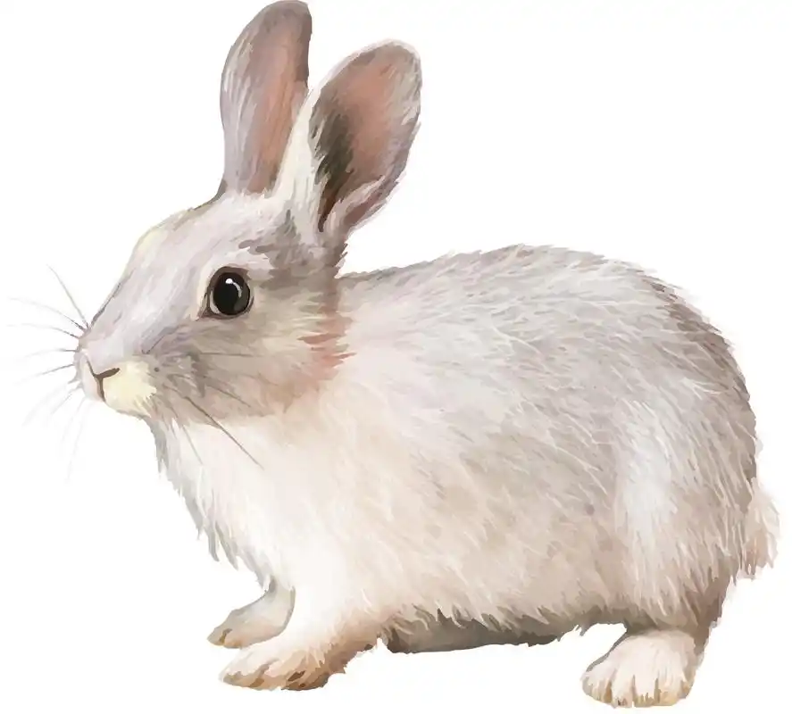 坐在白兔子,坐着,被隔绝的白色背景上的白色的兔子.