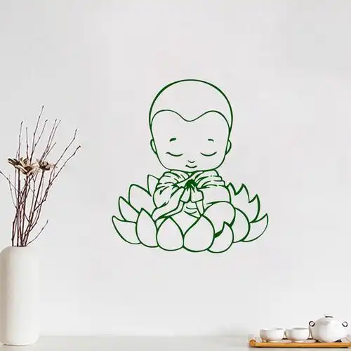 中式小和尚打坐念经贴纸佛堂寺院书房禅意佛教墙贴