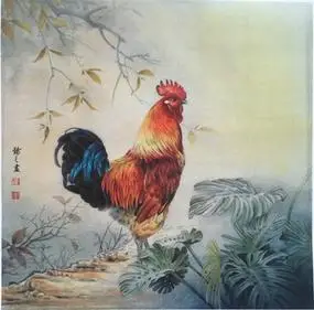 工笔画底稿工笔鸡 公鸡斗方白描27#打印稿 宣纸稿学习临摹