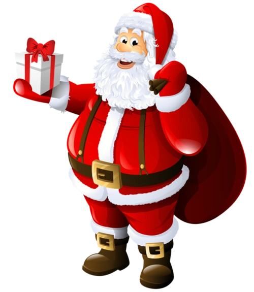 transparent santa claus with gift and bag