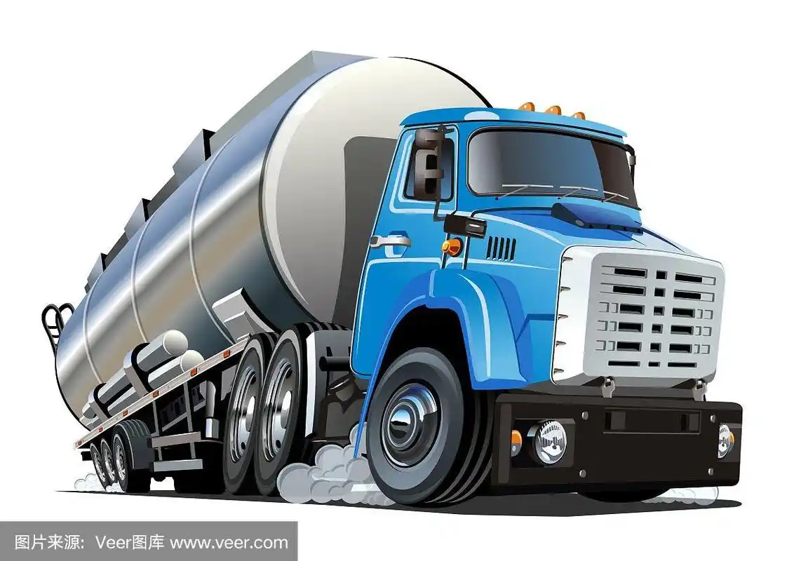 卡通半油罐车孤立在白色背景