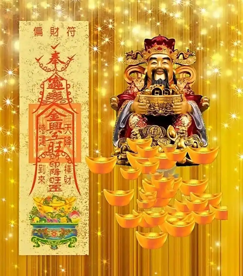财神爷来到人间赐福送财  他赠送招财符给你和家人  保佑你全家发大财
