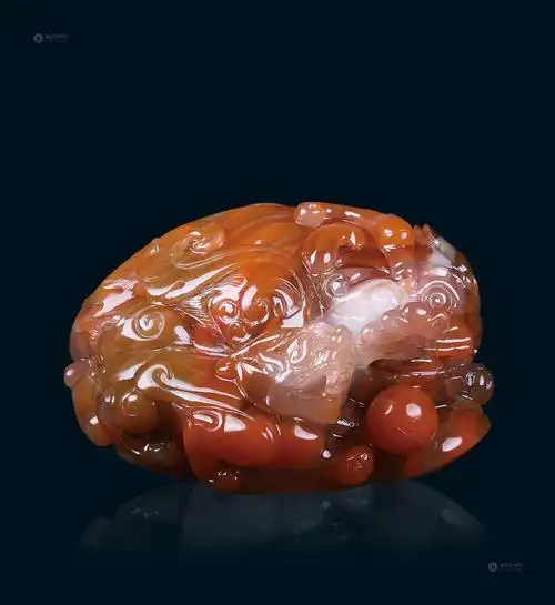 1969保山南红玛瑙子母貔貅摆件