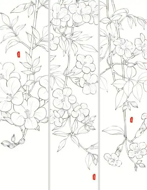 第一张有参考,后两张原创～#线描  #古风花卉  #植物插画  #凌霄花