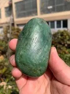 双11特色料直闪石沙枣青狭义籽料原石新疆和田玉独籽手把件雕刻料