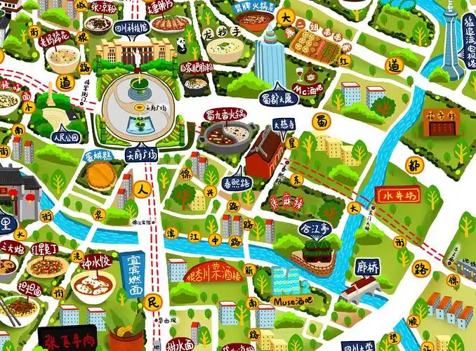 西安创意卡通手绘地图带你玩遍古都的每个角落_西安手绘地图_直线网