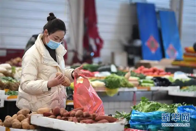 3月3日,张莉莉在菜市场采购食材.新华社记者 刘军喜 摄