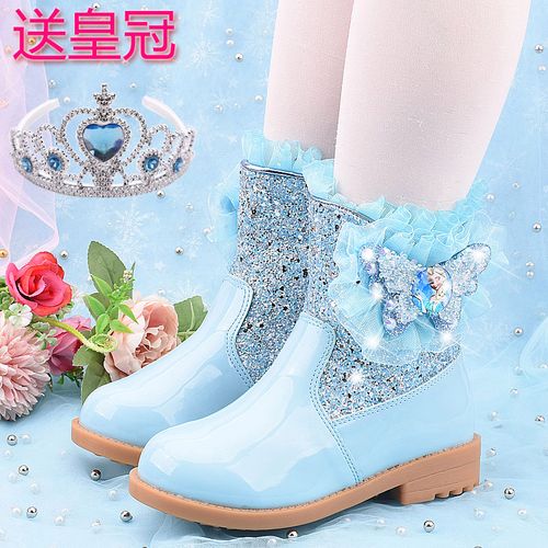 女童公主靴冰雪奇缘艾莎儿童短靴加绒保暖棉靴小女孩童靴骑士靴