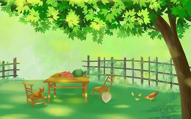 手绘卡通节气小暑夏季夏天小院场景插画海报背景小暑背景