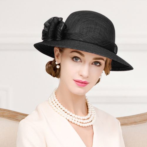 ee欧美女士帽子复古时尚英伦宽檐礼帽女出游防晒欧式贵族麻纱帽