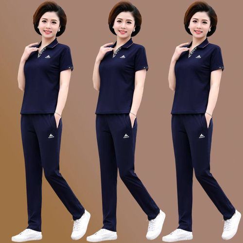 单/套装 妈妈装夏装短袖女大码夏季中老年40岁50休闲运动服